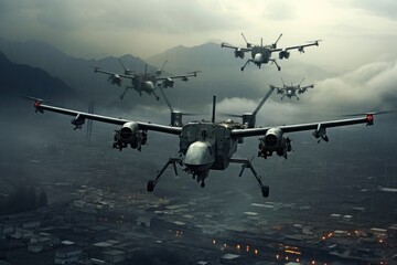 Fototapeta na wymiar Drone warfare, aerial surveillance.