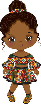 african girl in colorful patterned dress clip art preview