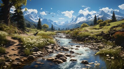 Fototapeta na wymiar Captivating Natural Wonders: Immersive Beauty of Scenic Rivers, Majestic Mountains and Enchanting Waterfalls, generative AI