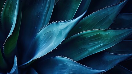 closeup agave cactus, abstract natural pattern background and textures, dark blue toned - obrazy, fototapety, plakaty