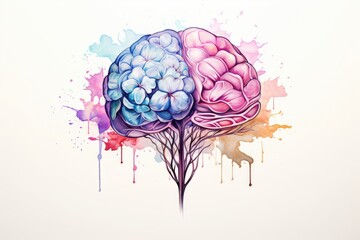 colorful human brain illustration watercolor drawing