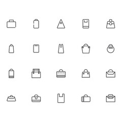 Line icon set containing shopping bags. plastic bags to luxury bags, 36x36 perfect icon