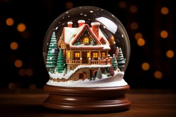 Celebration Christmas Snowglobe House with Dramatic Lighting Generative Ai Illustration Rendering