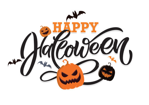 Hand sketched lettering "Happy Halloween" set on textured background. Template for party banner, design, print, poster. Happy Halloween lettering typography poster.
