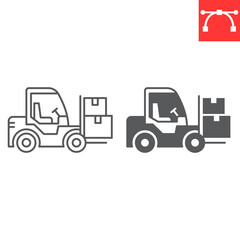 Forklift line and glyph icon, logistic and transportation, forklift vector icon, vector graphics, editable stroke outline sign, eps 10.