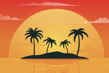 Fototapeta na wymiar sunset beach palm silhouettes background