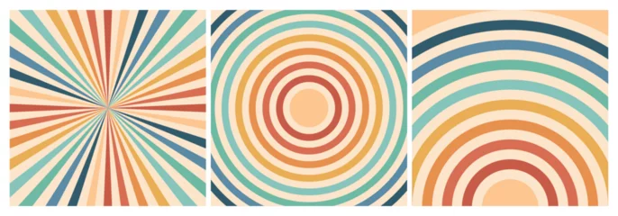 Poster Set of colorful retro groovy backgrounds with rainbow and sun. Trendy groovy print design for posters, cards, banners © Tatiana