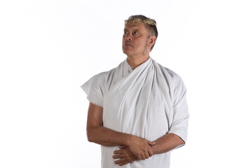 portrait of an ancient Roman Emperor in a white tunic