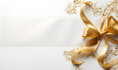 nape avec rubans doré, pièce de tissus blanche personnalisable pour carton d'invitation