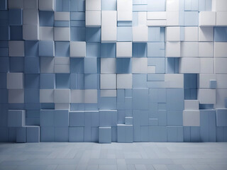 Abstract White-Blue Blocks Wall Background 