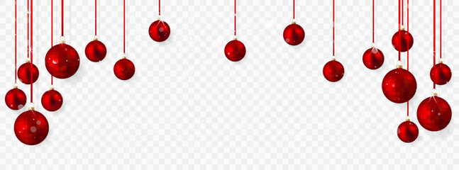 Red christmas balls with shadow isolated on transparent background