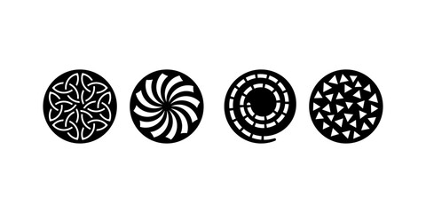 Set of decorative circle coaster for laser cutting. Round abstract geometric coaster card. Laser cut design.