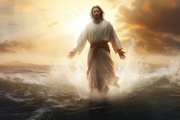 Jesus walking on water, miraculous, divine power, faith.