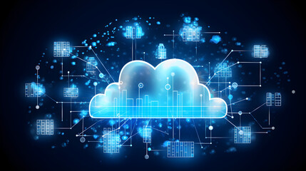 Cloud computing concept.Abstract cloud connection transfer big data on internet futuristic digital technology background.