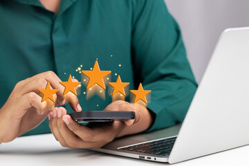 Customer or User give rating to service experiences review satisfaction feedback survey on online...