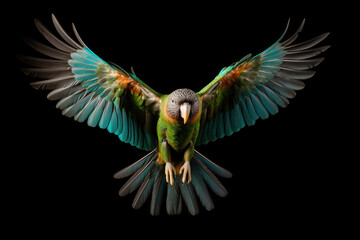 Flying parrot on black background - Powered by Adobe