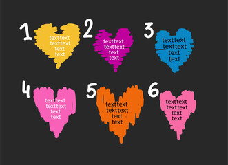 Painted grunge vector shape. Collection of heart icon hand drawn vector  text boxes. Empty chart design template. © Olga
