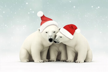 Ice bears in love with santa claus hats
