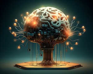 Brain Tree Technology Circuit - Digital Art Concept
