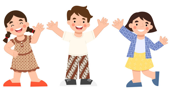 Children in batik clothes cartoon illustration