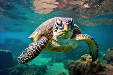 Green turtle at the seawater.