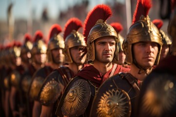 Procession of Roman soldiers marching.