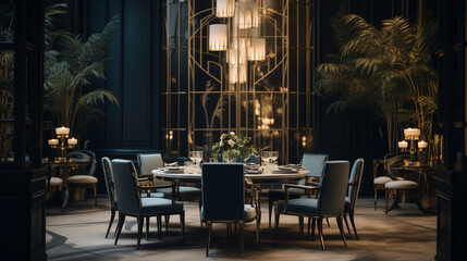 Fototapeta na wymiar Luxurious Opulent Art Deco Dining Room 