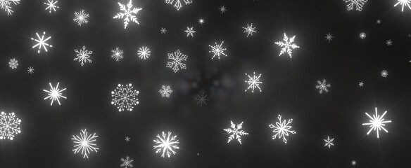 Snowflakes - golden openwork shiny snowflakes, star, 3D rendering.