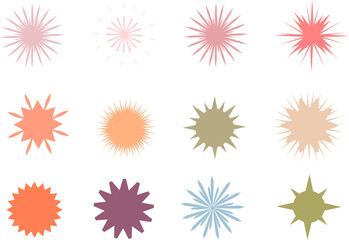 Collection red stars stickers and badges for promotion.Starburst stickers set - a collection of round and oval bright labels and buttons with promotional offers isolated on a white background. 