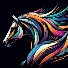 abstract colorful horse on black background. ai generative
