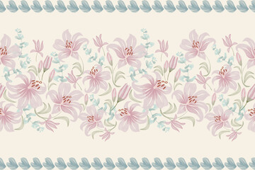 Floral watercolour Pattern seamless paisley embroidery with floral lily motifs. Ethnic pattern oriental traditional Aztec style. vector illustration design for fabric, textile.