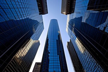 Fototapeta na wymiar Reflective skyscrapers, business office buildings.