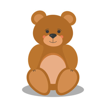 Cute toy bear on isolated white background.Vector flat illustration.
