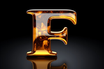 Alphabet letter F with glossy amber texture isolated on black background, beautiful 3D gemstone font design for luxury and jewelry concepts 