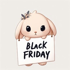 Cute bunny with banner that says Black Friday, concept seasonal discounts