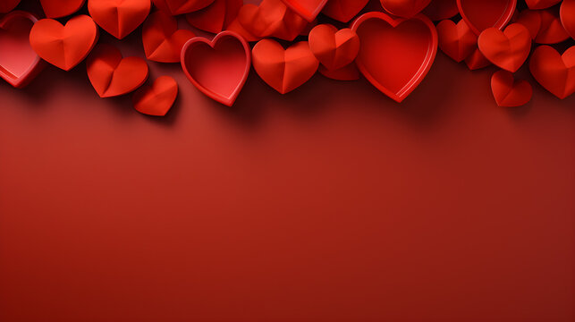 Fondo temático de San Valentín corazones rojos y colores pasterl con espacio para texto y confetis de corazones 