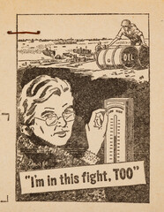 Vintage WWII rationing advertisement to turn the temperature down to save fuel