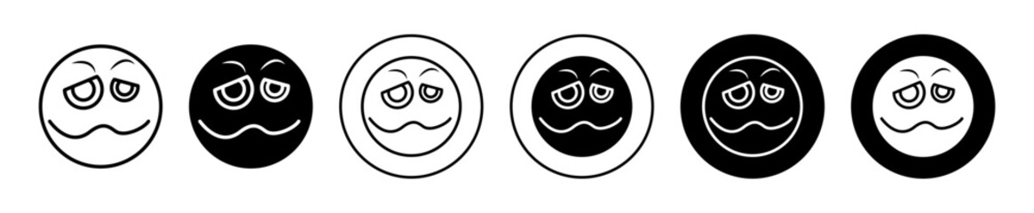 Woozy and drunk face emoji icon set. Woozy feeling mood on face vector sign. tired and drunk facial expression emoji 