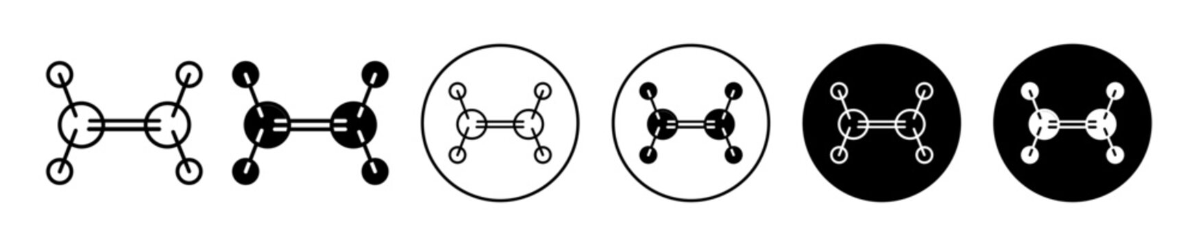 Ethene and ethylene molecule with chemical formula icon. Ethylene atom bonding vector symbol logo. c2h4 ethylene molecular structure line sign