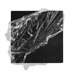 a png crumpled and torn plastic bag wrap on a square black canvas on transparent background,...