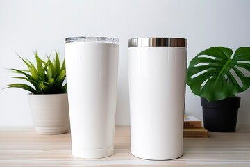 White stainless steel sublimation blank tumblers with straw, product shot.