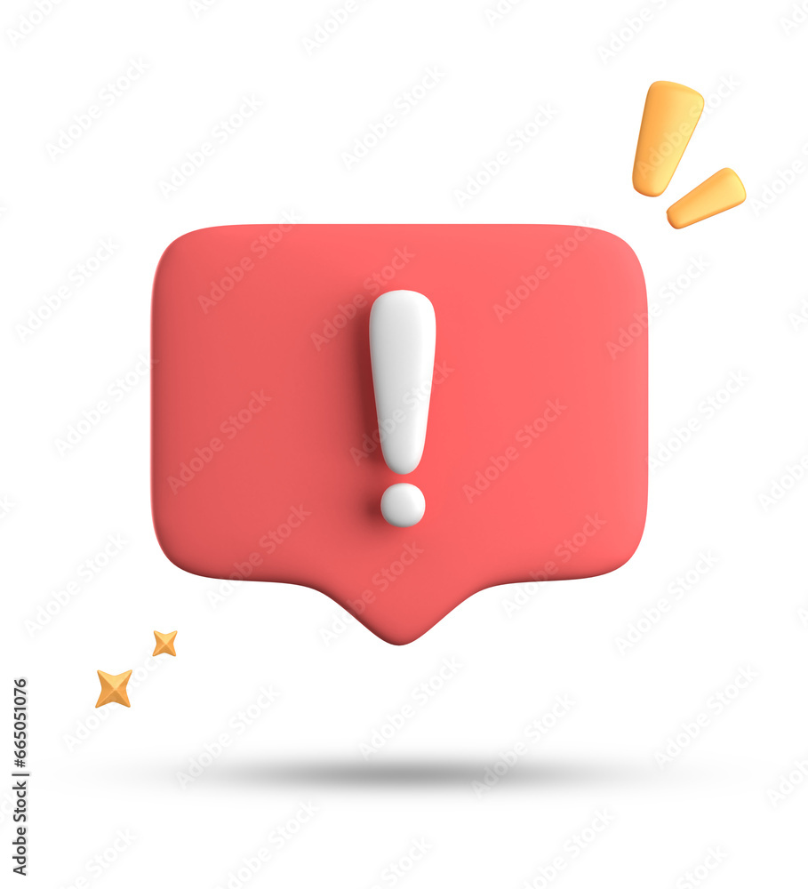 Poster 3d rendering of speech bubble, 3d pastel chat with exclamation mark icon set.
