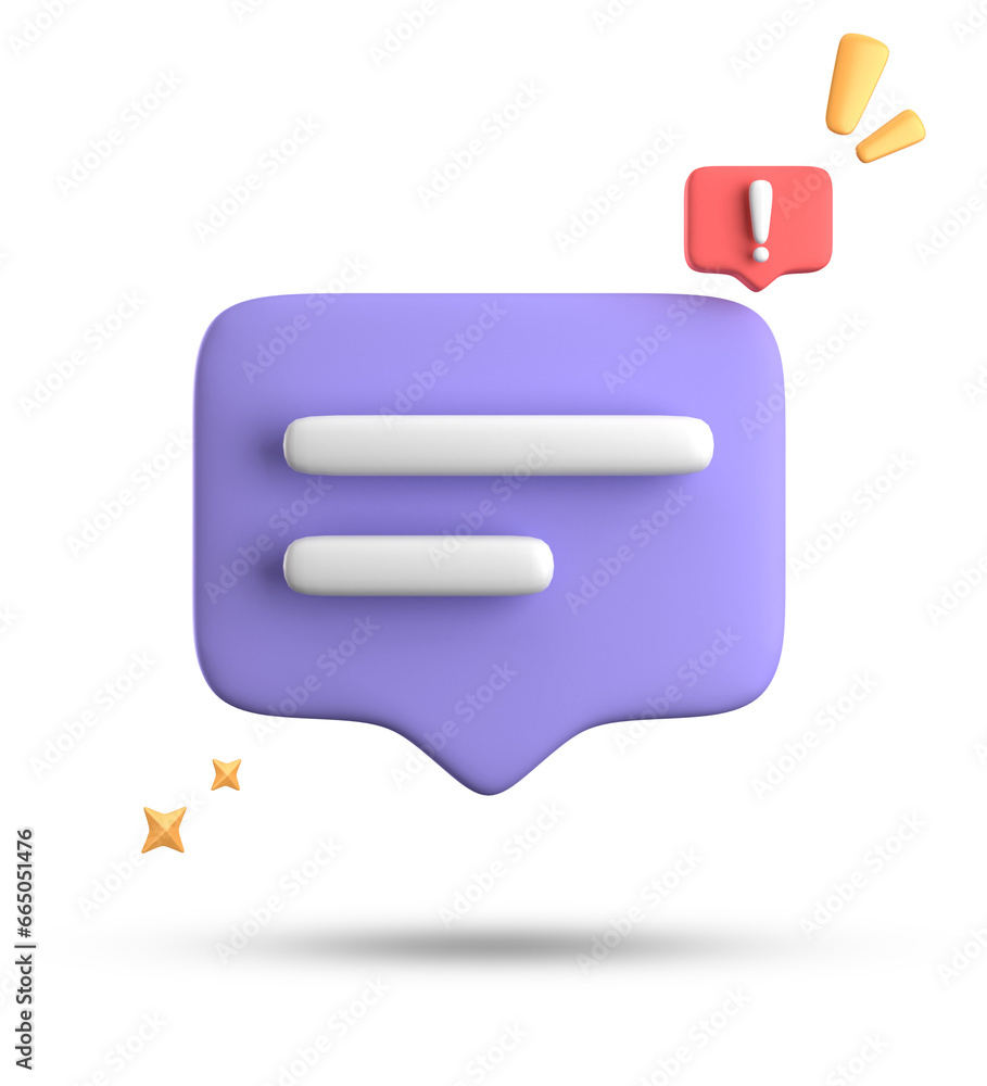Poster 3d rendering of speech bubble, 3D pastel chat with exclamation mark icon set.