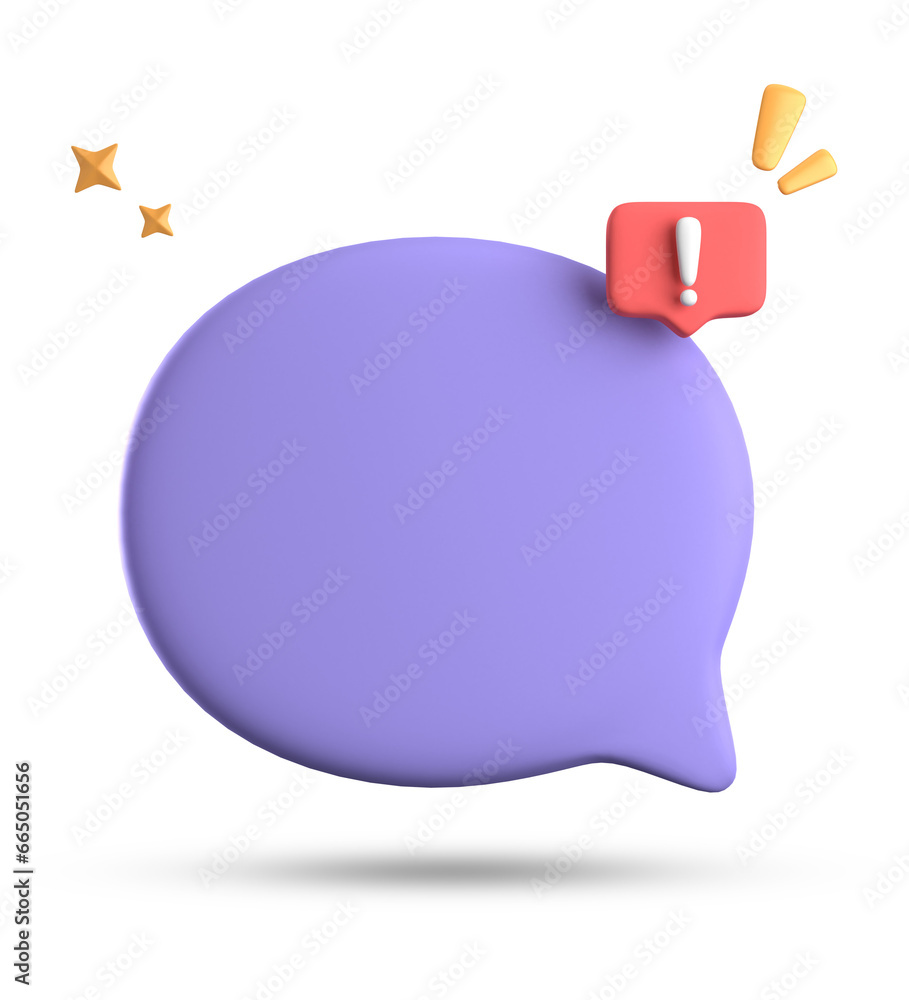 Poster 3d rendering of speech bubble, 3d pastel chat with exclamation mark icon set.