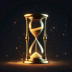 Golden hourglass illustration dark background time concept. ai generative
