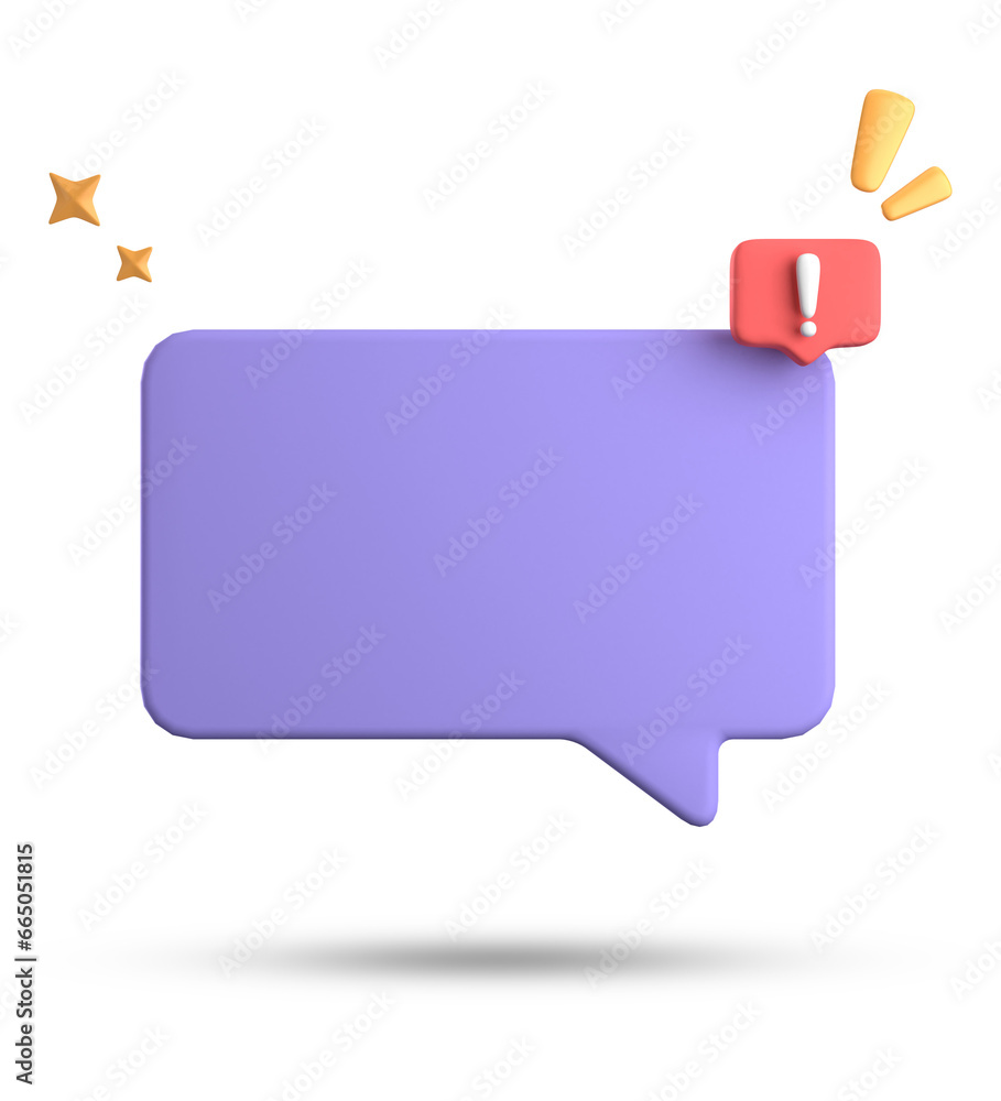 Poster 3d rendering of speech bubble, 3d pastel chat with exclamation mark icon set.