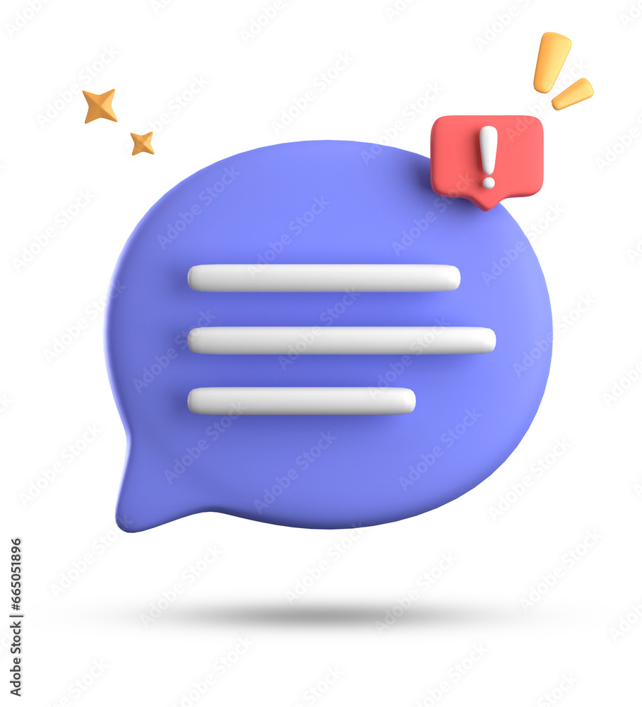 Poster 3d rendering of speech bubble, 3d pastel chat with exclamation mark icon set.