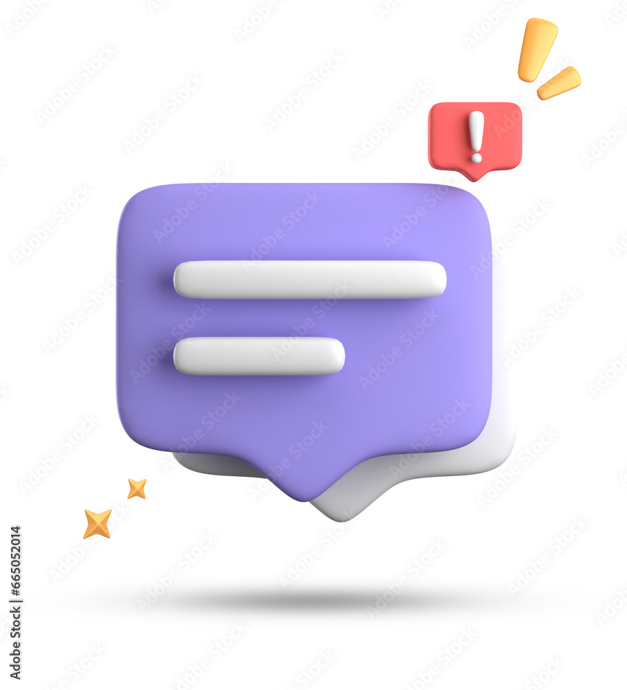 Poster 3d rendering of speech bubble, 3d pastel chat with exclamation mark icon set.