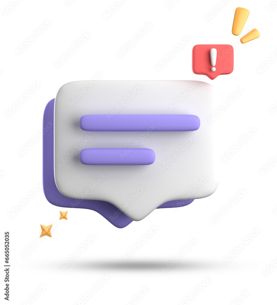 Poster 3d rendering of speech bubble, 3d pastel chat with exclamation mark icon set.