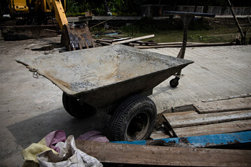 metal construction trolley on a construction site in the jungle